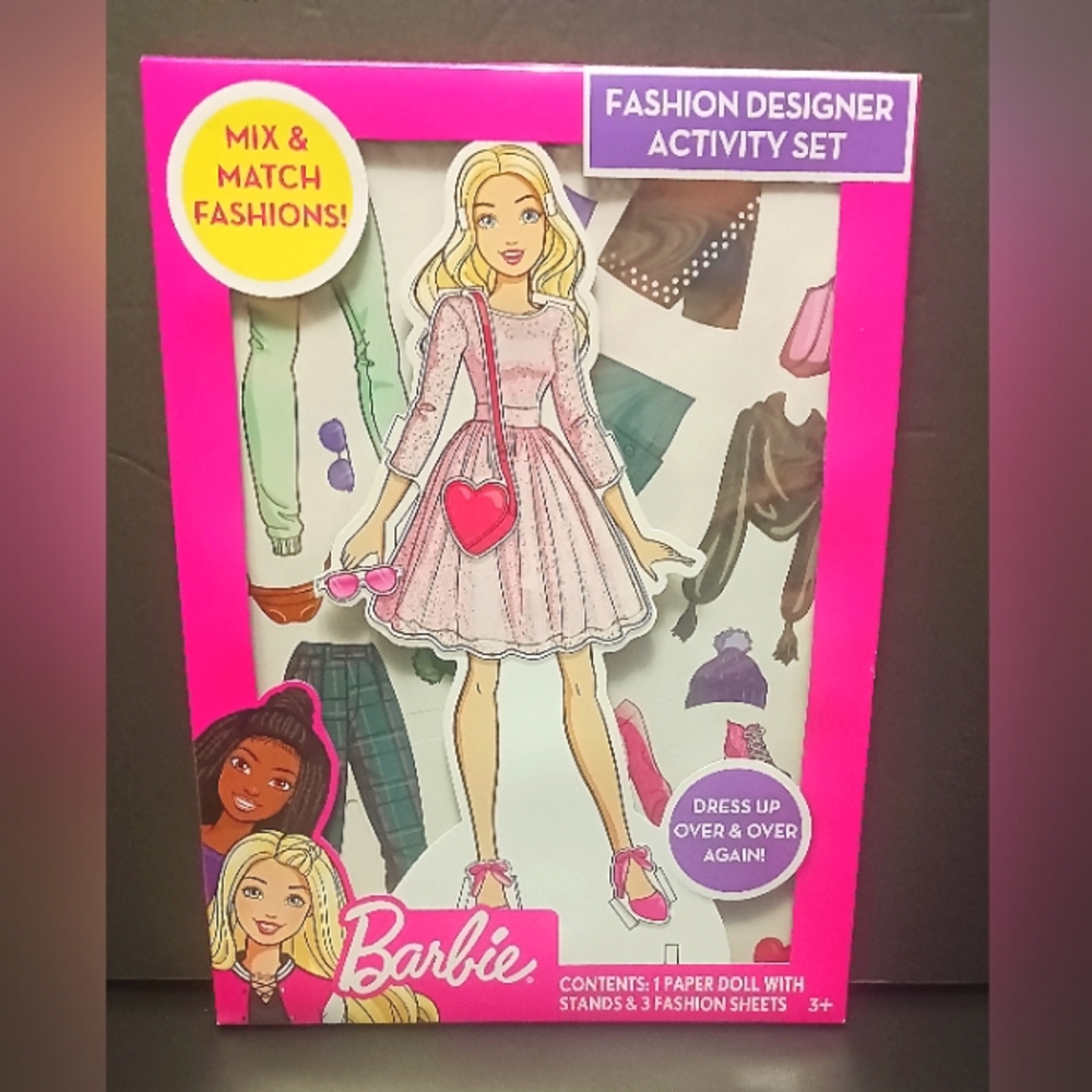 Barbie Fashion Designer Activity Set, 1 Paper Doll w/Stands 3 Fashion Sheets NEW